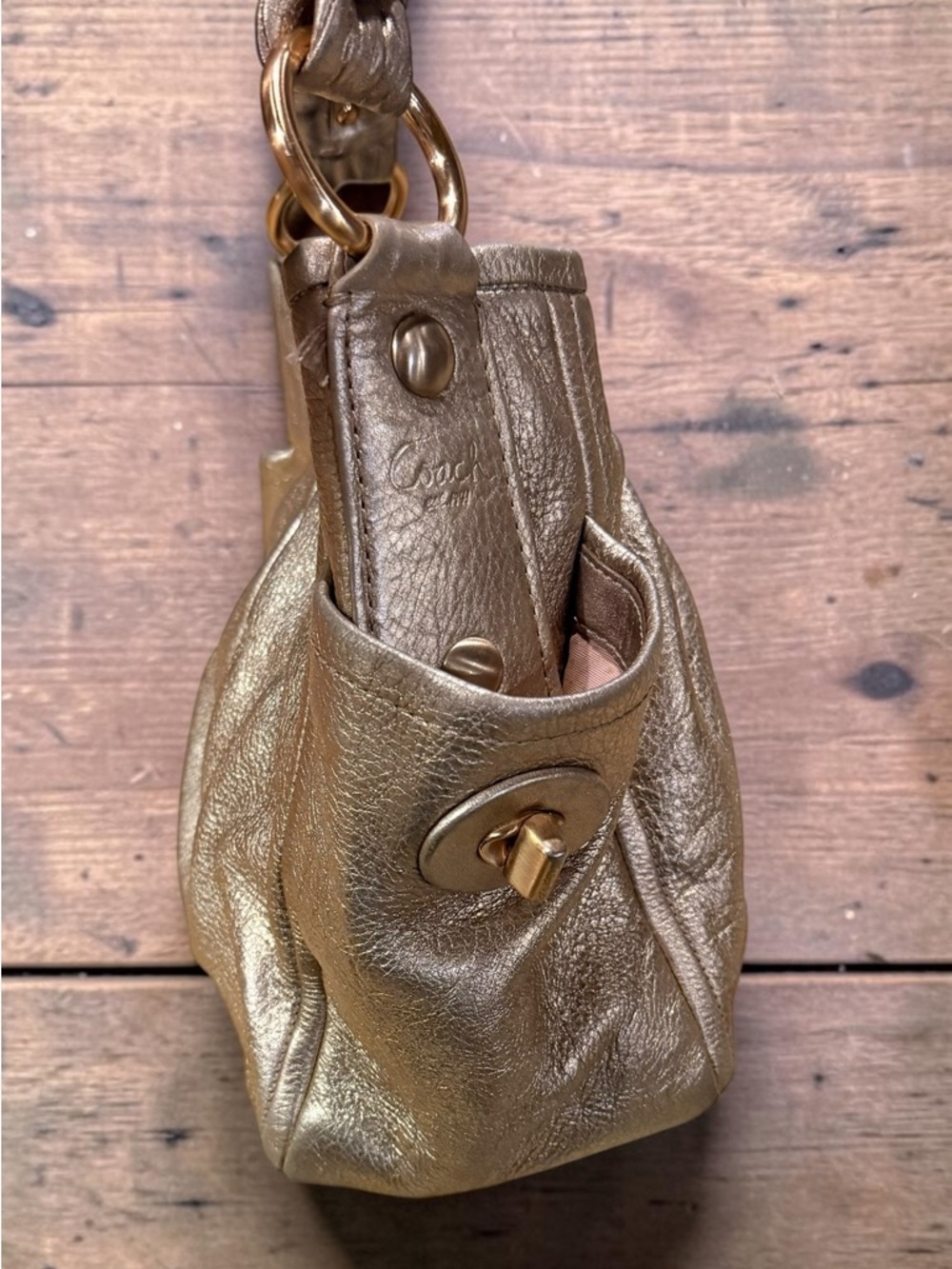 COACH Parker Metallic Champagne Leather Shoulder Tote Bag 13466 - Picture 5 of 15